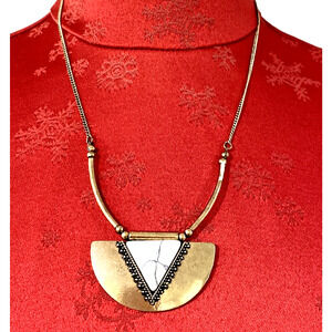 Modern Art To Wear Gold Bib Statement Necklace Faux Stone Pendant Semi Circle